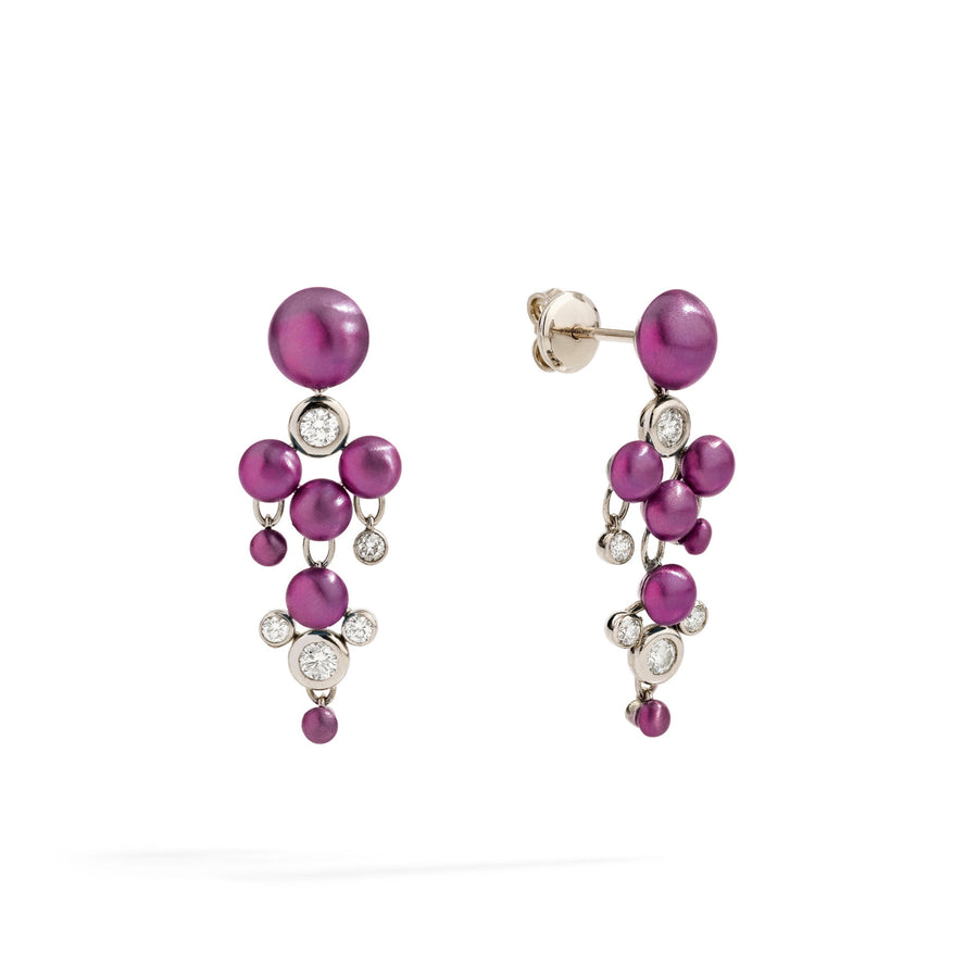 Chandelier Earrings Diamonds and Cabochon Embrasse Moi Titanium "Tourmaline Rose"