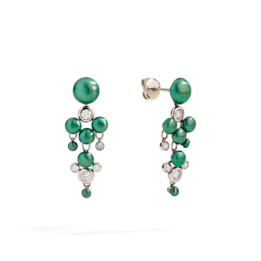 Chandelier Earrings Diamonds and Cabochon Embrasse Moi Titanium "Green Paraiba"