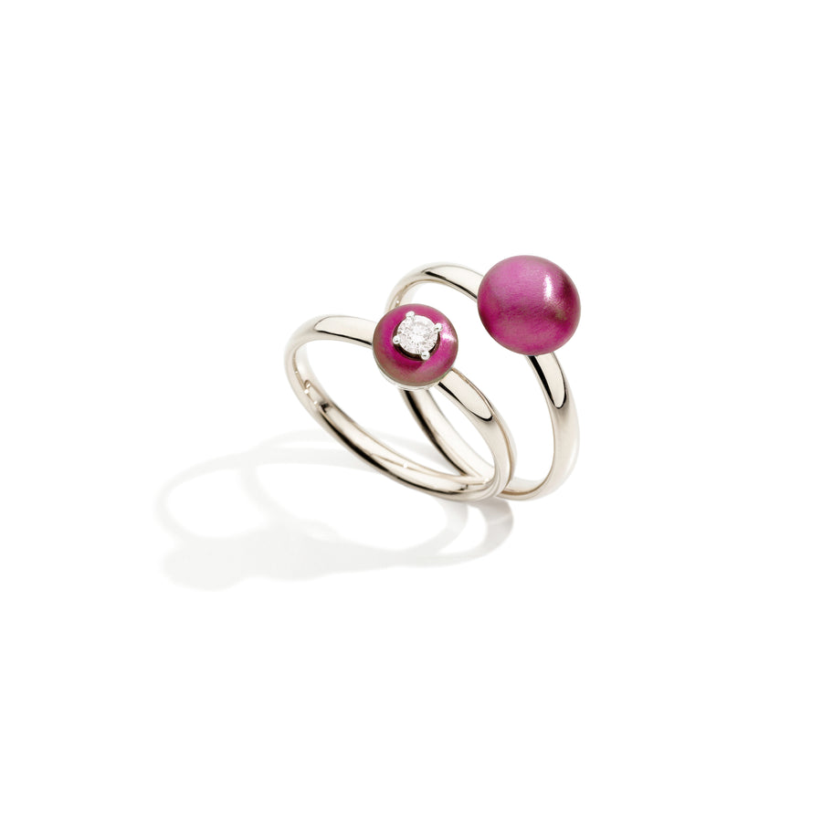 Midi Ring "Solitaire" Diamonds and Cabochon Embrasse Moi Titanium "Tourmaline Rose"