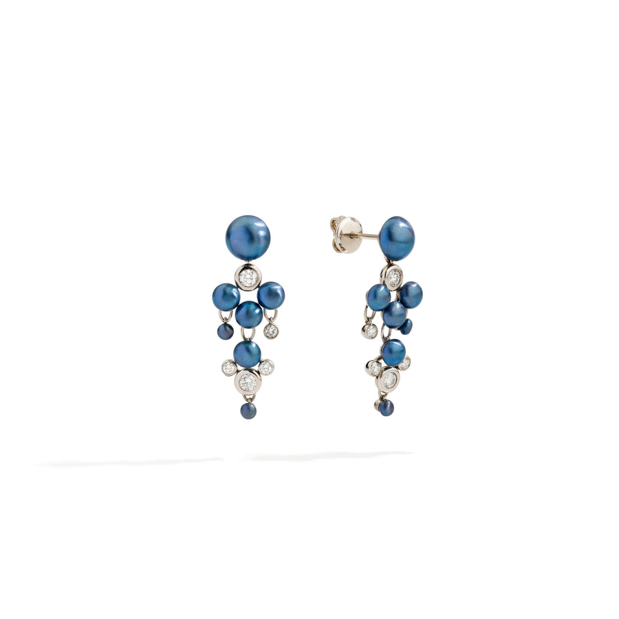 Chandelier Diamond and Cabochon Embrasse Moi Titanium "Sapphire Blue" Earrings
