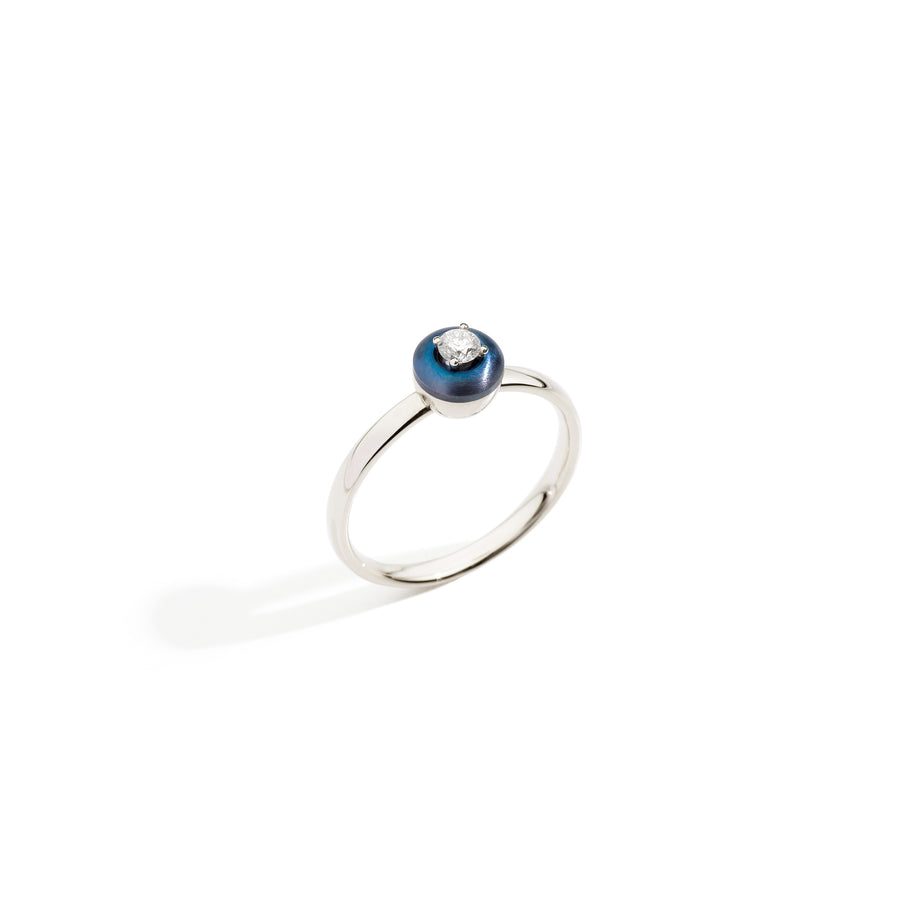 Midi Ring "Solitaire" Diamonds and Cabochon Embrasse Moi Titanium "Sapphire Blue"