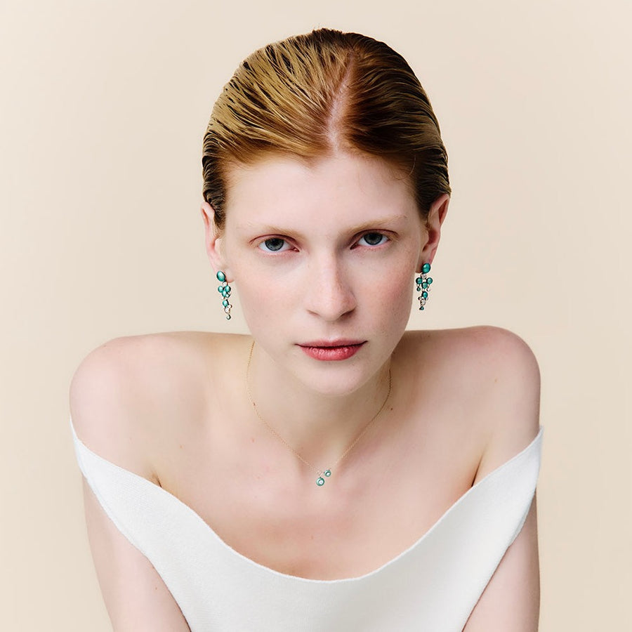 Chandelier Earrings Diamonds and Cabochon Embrasse Moi Titanium "Green Paraiba"