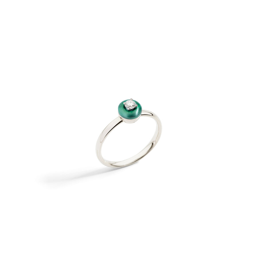 Midi Ring "Solitaire" Diamonds and Cabochon Embrasse Moi Titanium "Verde Paraiba"
