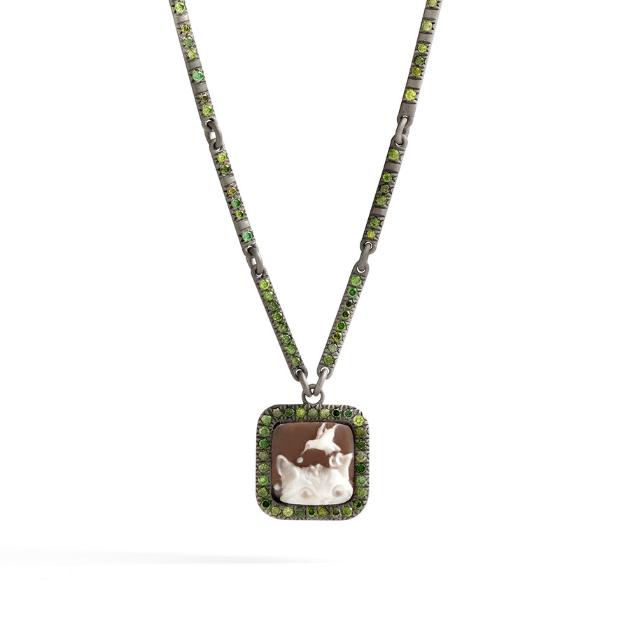 Swiveling Cameo Necklace "Rock Cat and Hummingbird"