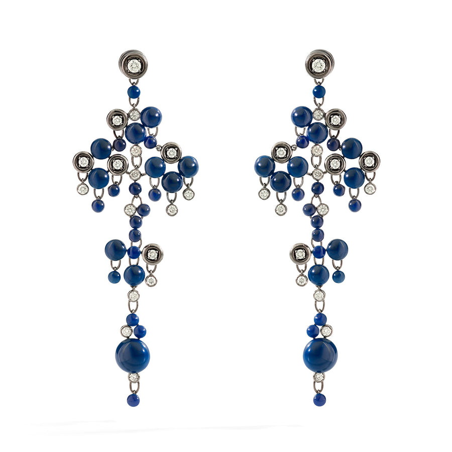 Orecchini Chandelier Diamanti, Cabochon e gocce  "Blue Rock"