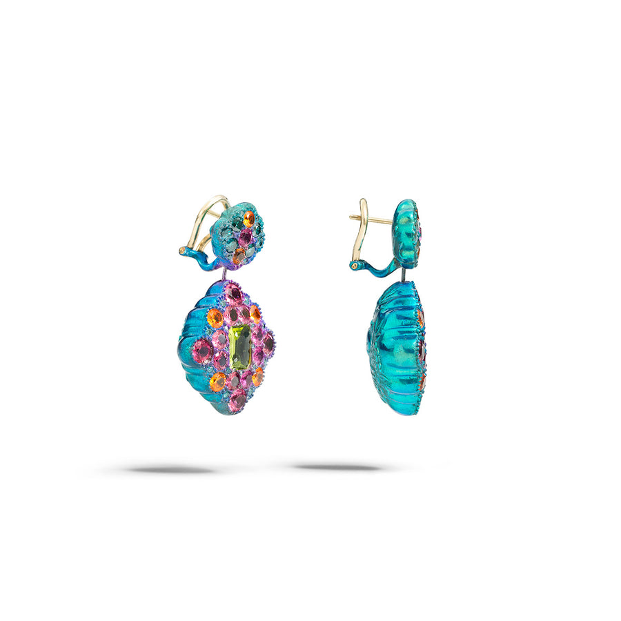 Jardin Secret Earrings "The Mandarin Cat Chases the Mouse in the Rose Garden"