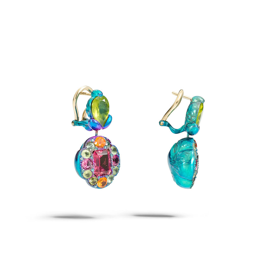 Jardin Secret Earrings "Blue Cat Meets Peony"