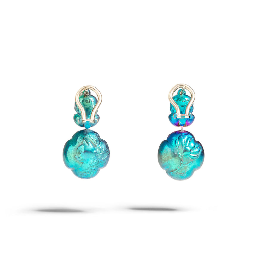 Jardin Secret Earrings "Blue Cat Meets Peony"