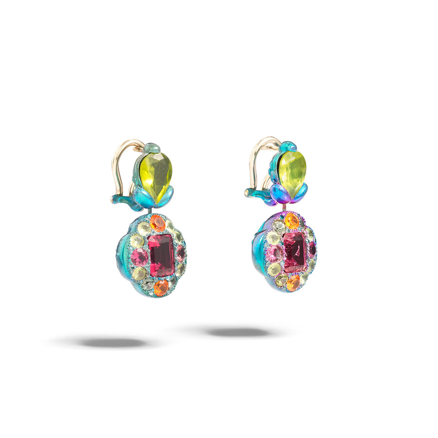 Jardin Secret Earrings "Blue Cat Meets Peony"