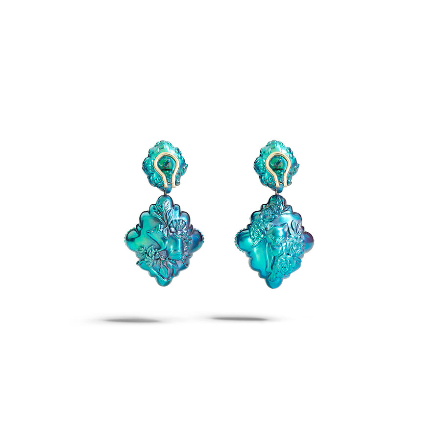 Jardin Secret earrings "Topaz Cat Chases Mickey Mouse in the Rose Garden"