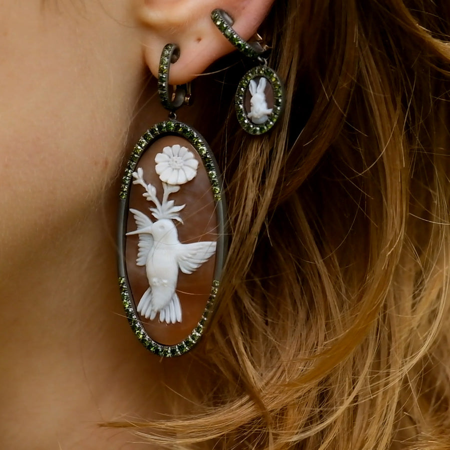 Cameo Earrings "Bunny among the Butterflies and the White Rabbit"
