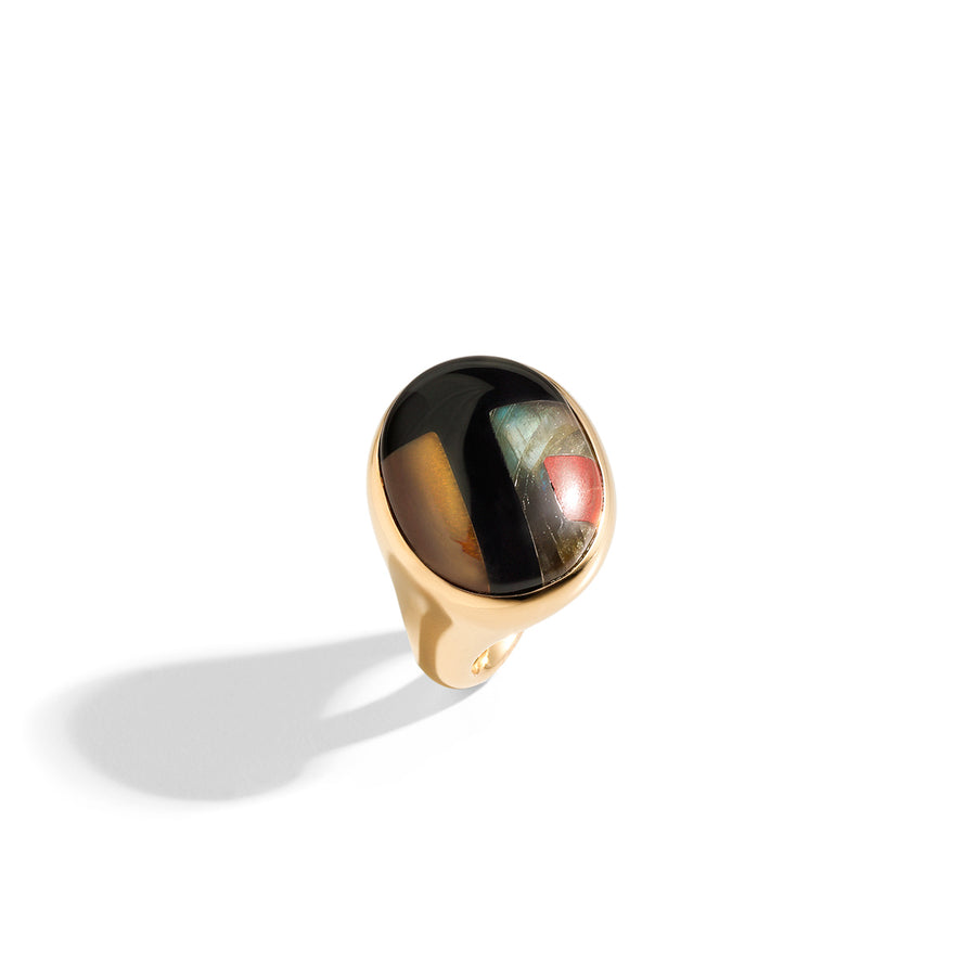 Ring Tribute to G.Lombardini "Black Oval Precious Stones"