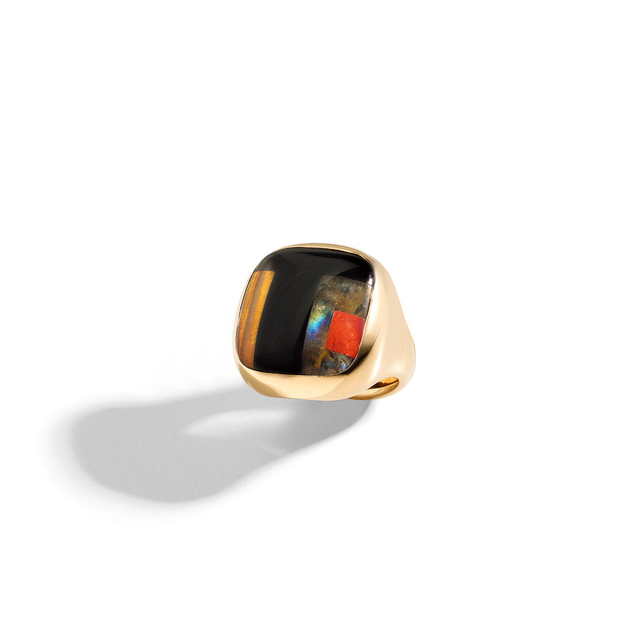 Ring Tribute to G.Lombardini "Black Square Precious Stones"