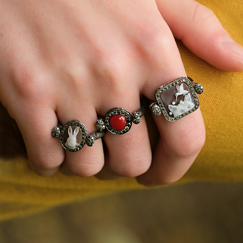 "Rock Cat and Hummingbird" Ring