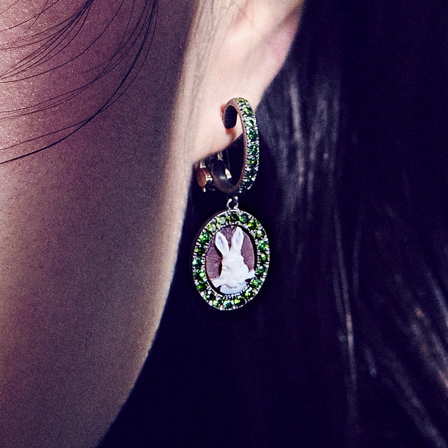 Cameo Earrings "Bunny among the Butterflies and the White Rabbit"